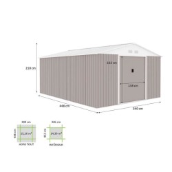 Abri de jardin en métal 15,16 m² - 340 x 446 x 210 - SATURNE - Kit d