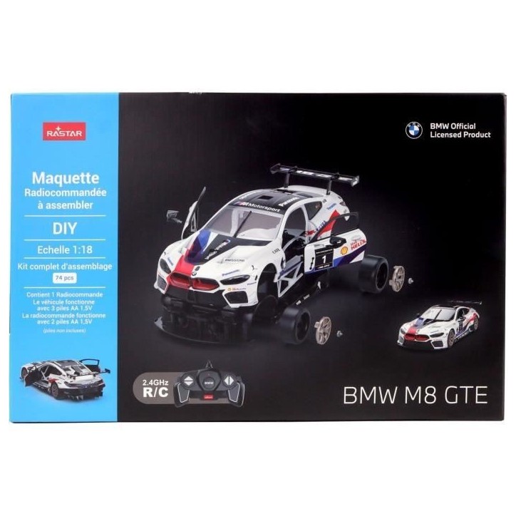 Voiture Télécommandée - TURBO CHALLENGE - BMW M8 GTE - Blanc - 1/18 - Assemblage facile