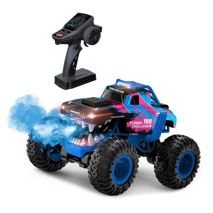 Voiture Télécommandée - TURBO CHALLENGE - Smashroar TC100 - Option Fumée - Bleu - 1/12 - Batterie Rechargeable et Piles incl