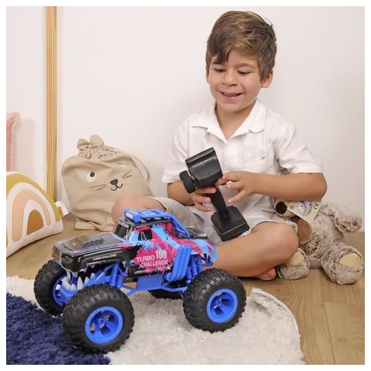 Voiture Télécommandée - TURBO CHALLENGE - Smashroar TC100 - Option Fumée - Bleu - 1/12 - Batterie Rechargeable et Piles incl