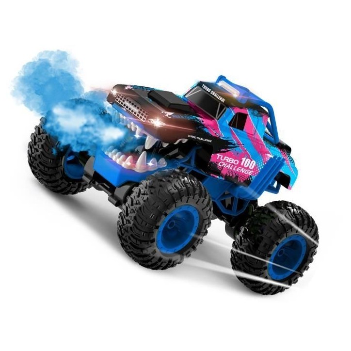 Voiture Télécommandée - TURBO CHALLENGE - Smashroar TC100 - Option Fumée - Bleu - 1/12 - Batterie Rechargeable et Piles incl