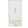 Armoire - Blanc / Chene - 2 portes / 2 tiroirs - Pietement évasé en