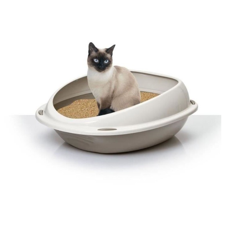 Bac a litiere - AIMÉ - Oval avec rebord amovible - Pour Chat - 45 x 36 x 15,5 cm