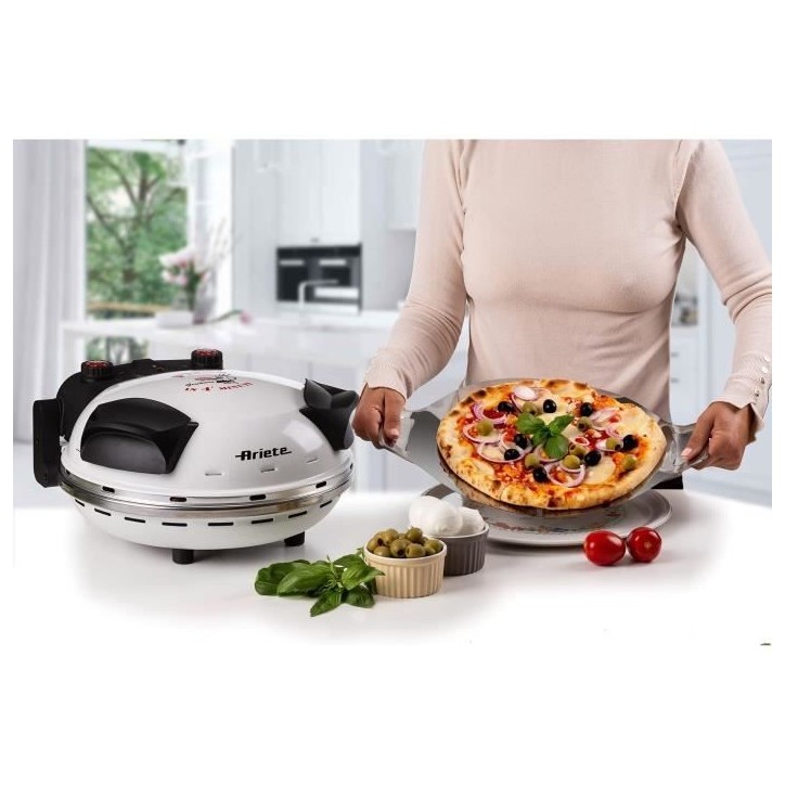 Four a Pizza électrique ARIETE - 918 - Blanc - Pierre réfractaire - 1200W - Diametre 33cm - Température max 400°C