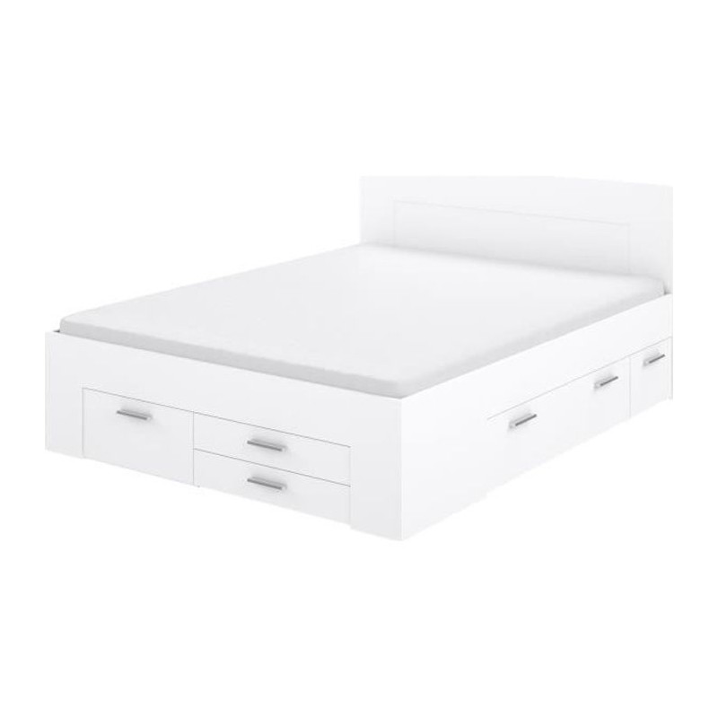 Lit adulte contemporain 160x200 cm - 4 tiroirs - 2 chevets avec niche Lit adulte contemporain 160x200 cm - 4 tiroirs - 2 chevets avec niche