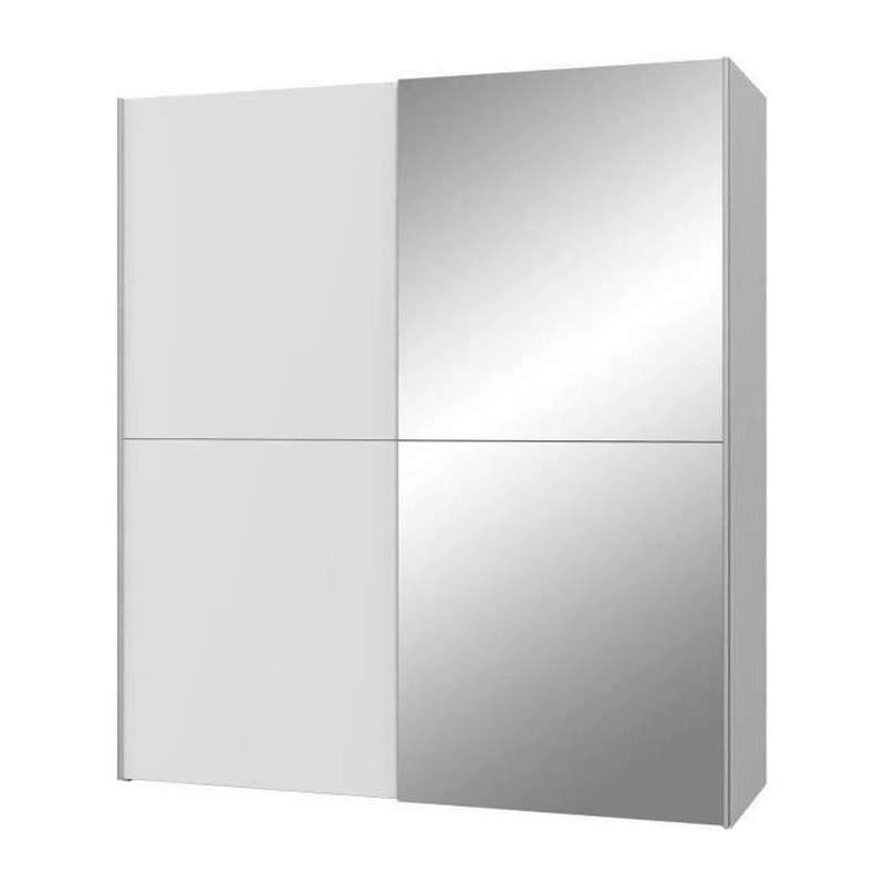 Armoire 2 portes coulissantes + miroir - Panneaux de particules - Blan Armoire 2 portes coulissantes + miroir - Panneaux de particules - Blan
