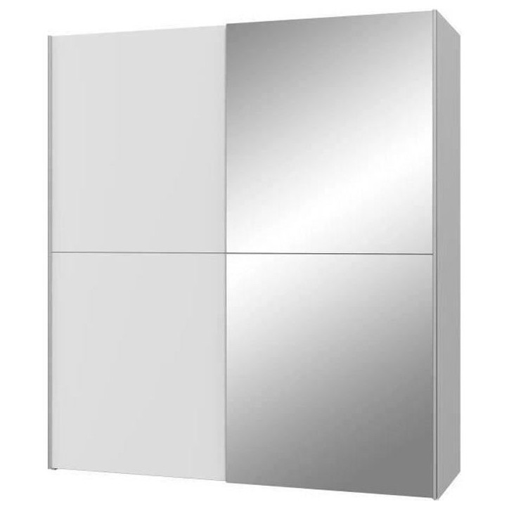 Armoire 2 portes coulissantes + miroir - Panneaux de particules - Blanc mat - L 170,3 x P 61,2 x H 190,5 cm - ULOS Armoire 2 portes coulissantes + miroir - Panneaux de particules - Blanc mat - L 170,3 x P 61,2 x H 190,5 cm - ULOS