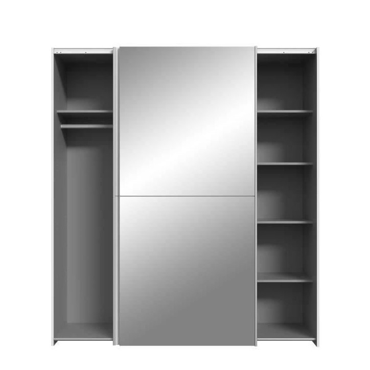 Armoire 2 portes coulissantes + miroir - Panneaux de particules - Blanc mat - L 170,3 x P 61,2 x H 190,5 cm - ULOS Armoire 2 portes coulissantes + miroir - Panneaux de particules - Blanc mat - L 170,3 x P 61,2 x H 190,5 cm - ULOS
