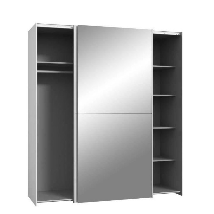 Armoire 2 portes coulissantes + miroir - Panneaux de particules - Blanc mat - L 170,3 x P 61,2 x H 190,5 cm - ULOS Armoire 2 portes coulissantes + miroir - Panneaux de particules - Blanc mat - L 170,3 x P 61,2 x H 190,5 cm - ULOS