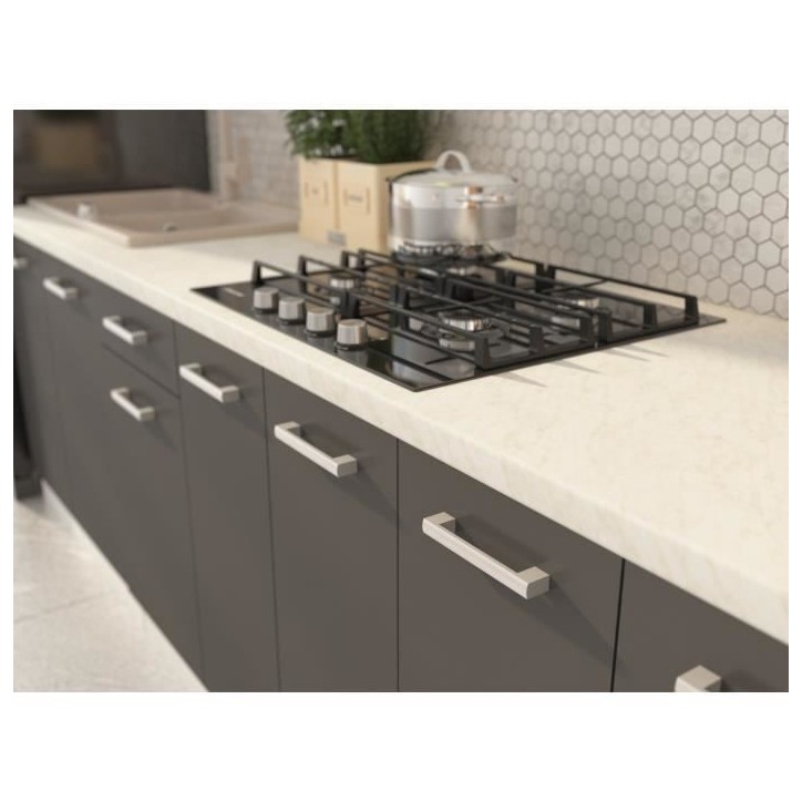ULTRA Cuisine complete avec colonne four et plan de travail inclus - L 300 cm - 9 éléments - Gris mat