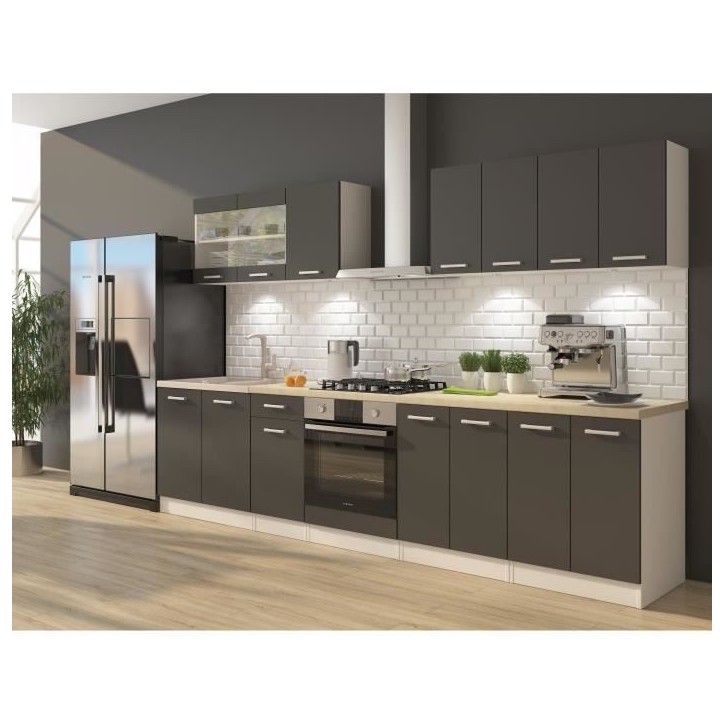 ULTRA Cuisine complete avec meuble four et plan de travail inclus L 300 cm - Gris mat