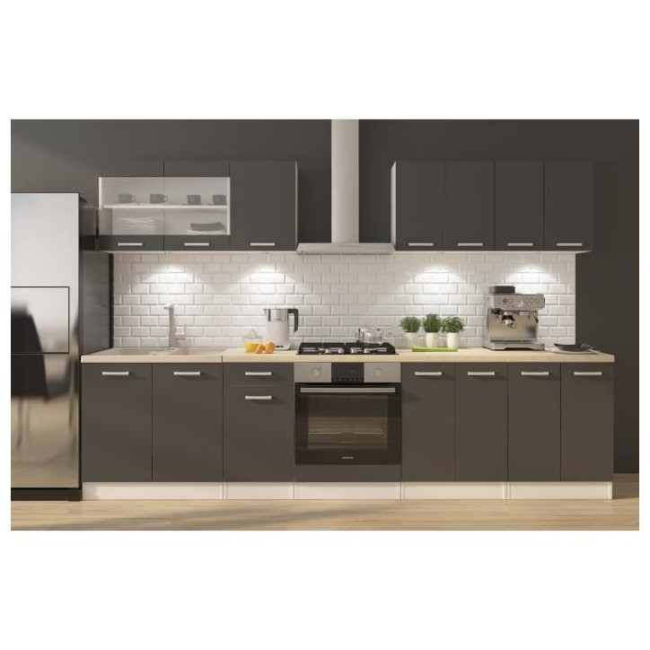 ULTRA Cuisine complete avec meuble four et plan de travail inclus L 300 cm - Gris mat