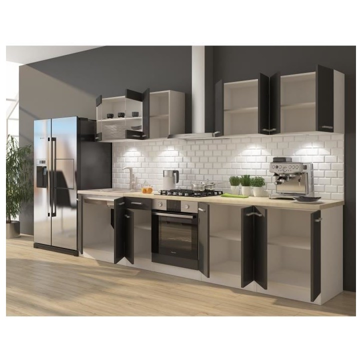 ULTRA Cuisine complete avec meuble four et plan de travail inclus L 300 cm - Gris mat