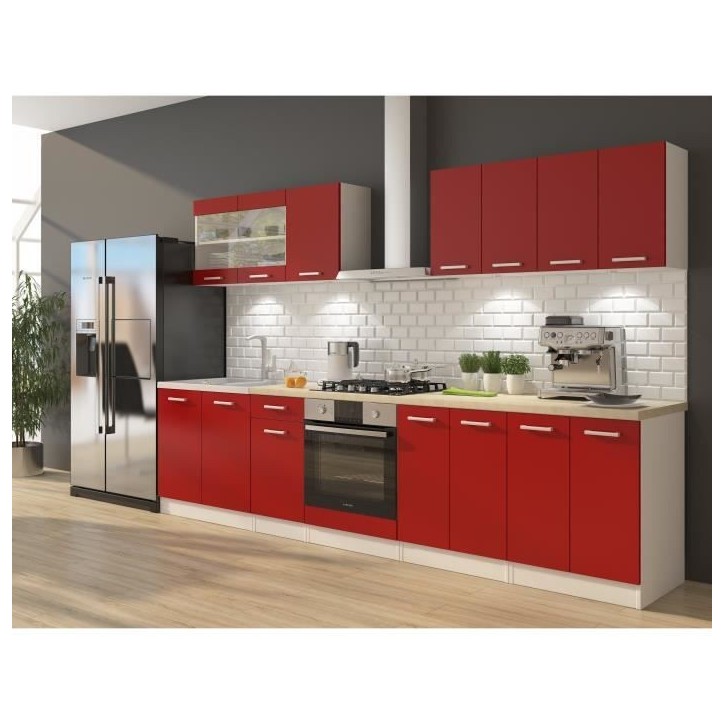 ULTRA Cuisine complete avec meuble four et plan de travail inclus L 300 cm - Rouge mat ULTRA Cuisine complete avec meuble four et plan de travail inclus L 300 cm - Rouge mat
