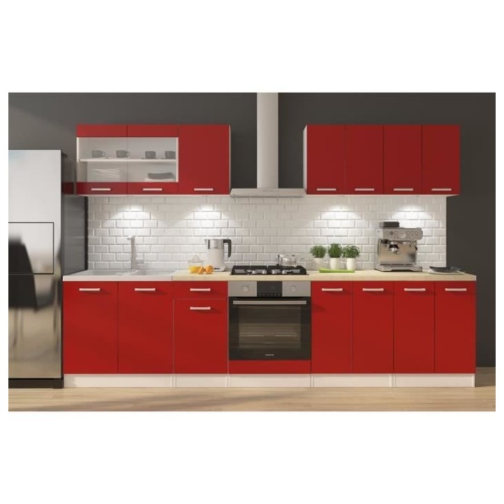 ULTRA Cuisine complete avec meuble four et plan de travail inclus L 300 cm - Rouge mat ULTRA Cuisine complete avec meuble four et plan de travail inclus L 300 cm - Rouge mat