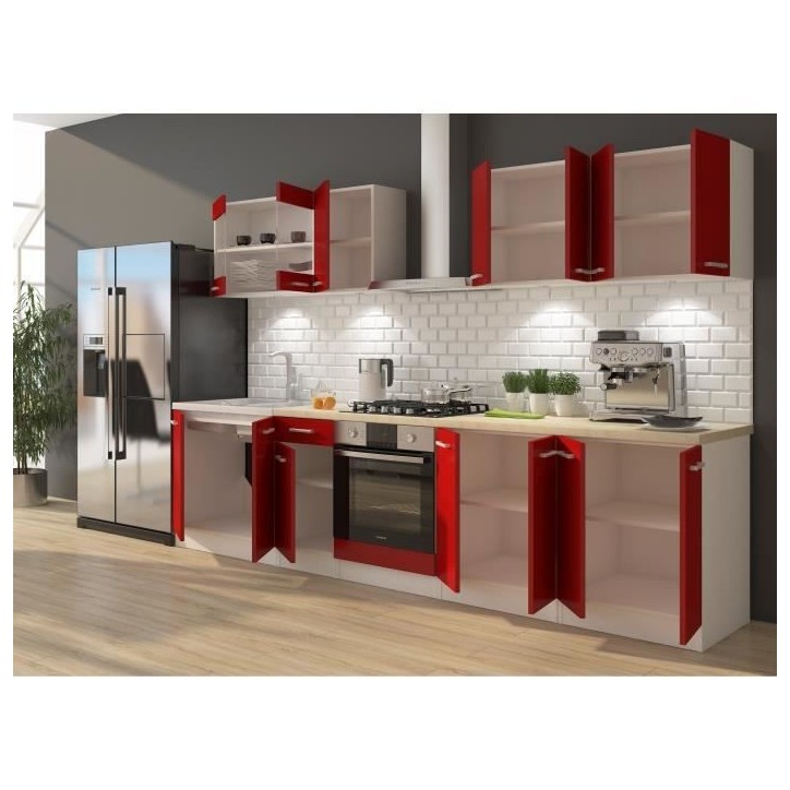 ULTRA Cuisine complete avec meuble four et plan de travail inclus L 300 cm - Rouge mat ULTRA Cuisine complete avec meuble four et plan de travail inclus L 300 cm - Rouge mat
