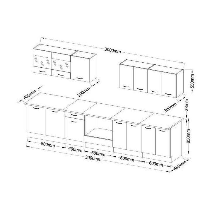 ULTRA Cuisine complete avec meuble four et plan de travail inclus L 300 cm - Rouge mat ULTRA Cuisine complete avec meuble four et plan de travail inclus L 300 cm - Rouge mat
