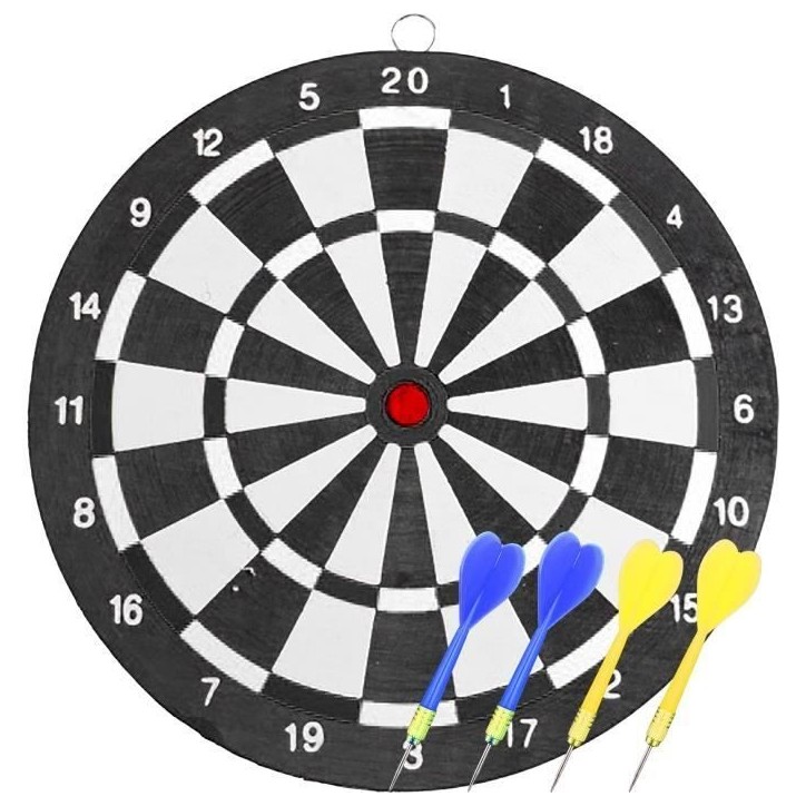 Set cible et fléchettes - SPORT AND FUN - Papier enroulé - 4 fléchettes - Diametre 25 cm