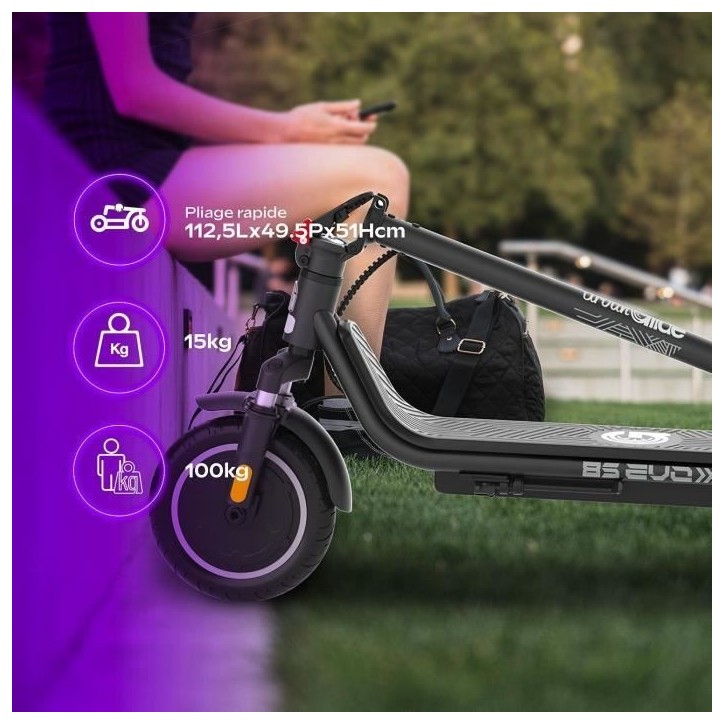 Trottinette électrique - URBANGLIDE - 85 Evo - 300 W - Pneus 8,5 - Max 25 km/h - Autonomie jusqu'a 20 km Trottinette électrique - URBANGLIDE - 85 Evo - 300 W - Pneus 8,5 - Max 25 km/h - Autonomie jusqu'a 20 km
