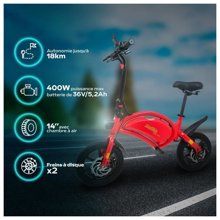 Draisienne électrique - URBANGLIDE - BIKE 140 RED - 36V - 350W - Pneus 14 - Autonomie 18KM - Vitesse max 25KM/h