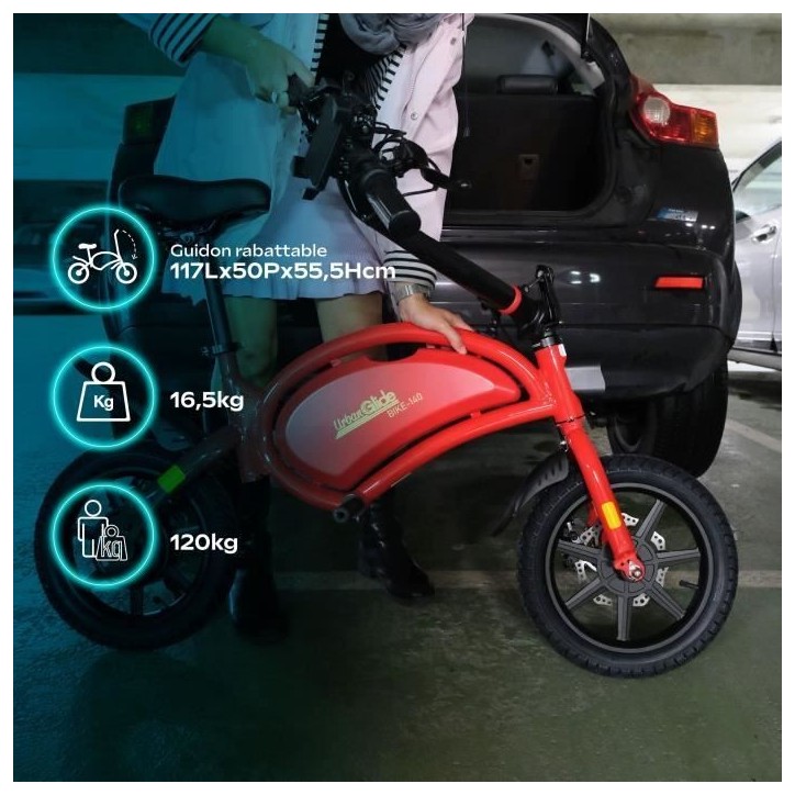 Draisienne électrique - URBANGLIDE - BIKE 140 RED - 36V - 350W - Pneus 14 - Autonomie 18KM - Vitesse max 25KM/h