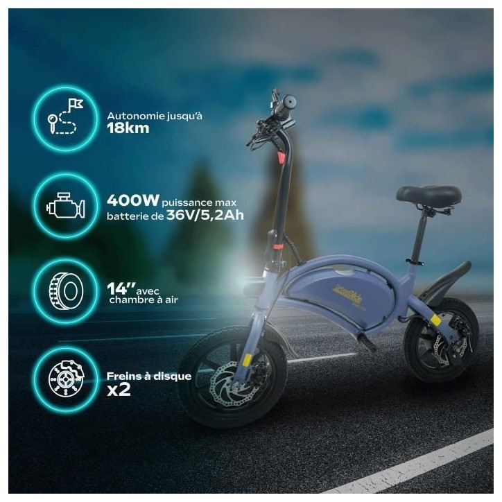 Draisienne électrique - URBANGLIDE - BIKE 140 BLUE - 36V - 350W - Pneus 14 - Autonomie 18KM - Vitesse max 25KM/h