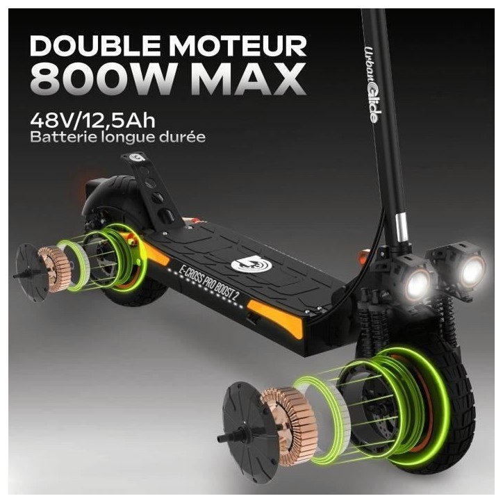 Trottinette électrique tout terrain - URBANGLIDE - ECROSS PRO BOOST 2 - 10 - 48V - 1600 W Double moteur - 13Ah - Autonomie 50KM Trottinette électrique tout terrain - URBANGLIDE - ECROSS PRO BOOST 2 - 10 - 48V - 1600 W Double moteur - 13Ah - Autonomie 50KM