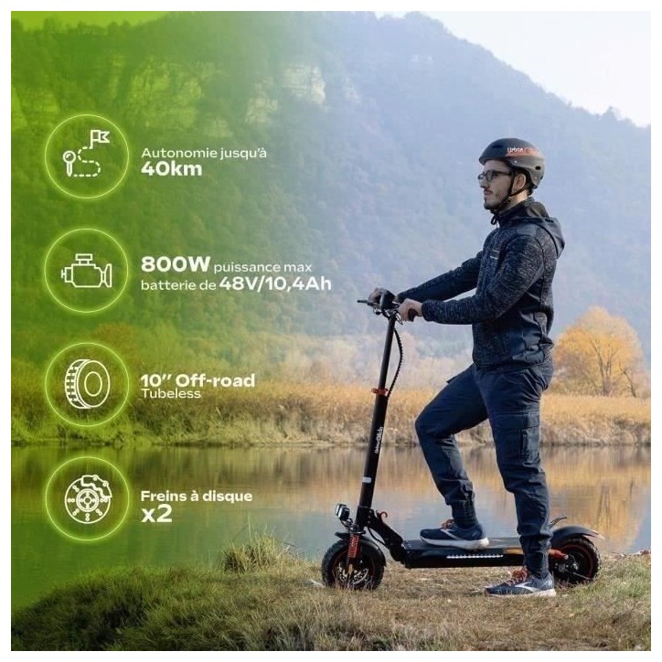 Trottinette électrique tout terrain pliable ECROSS PRO LITE 2- URBANGLIDE - 10 - 48V - 800W - Auto 40KM Feu stop + clignotants