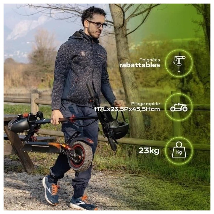 Trottinette électrique tout terrain pliable ECROSS PRO LITE 2- URBANGLIDE - 10 - 48V - 800W - Auto 40KM Feu stop + clignotants