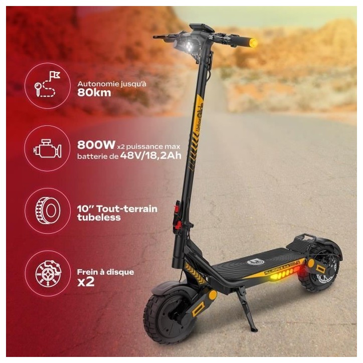 Trottinette électrique - URBANGLIDE - All Road 6 2x2 - 800 W - Pneus 10 - Max 25 km/h - Autonomie jusqu'a 80 km Trottinette électrique - URBANGLIDE - All Road 6 2x2 - 800 W - Pneus 10 - Max 25 km/h - Autonomie jusqu'a 80 km