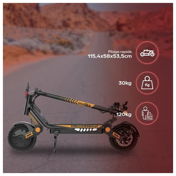 Trottinette électrique - URBANGLIDE - All Road 6 2x2 - 800 W - Pneus 10 - Max 25 km/h - Autonomie jusqu'a 80 km Trottinette électrique - URBANGLIDE - All Road 6 2x2 - 800 W - Pneus 10 - Max 25 km/h - Autonomie jusqu'a 80 km