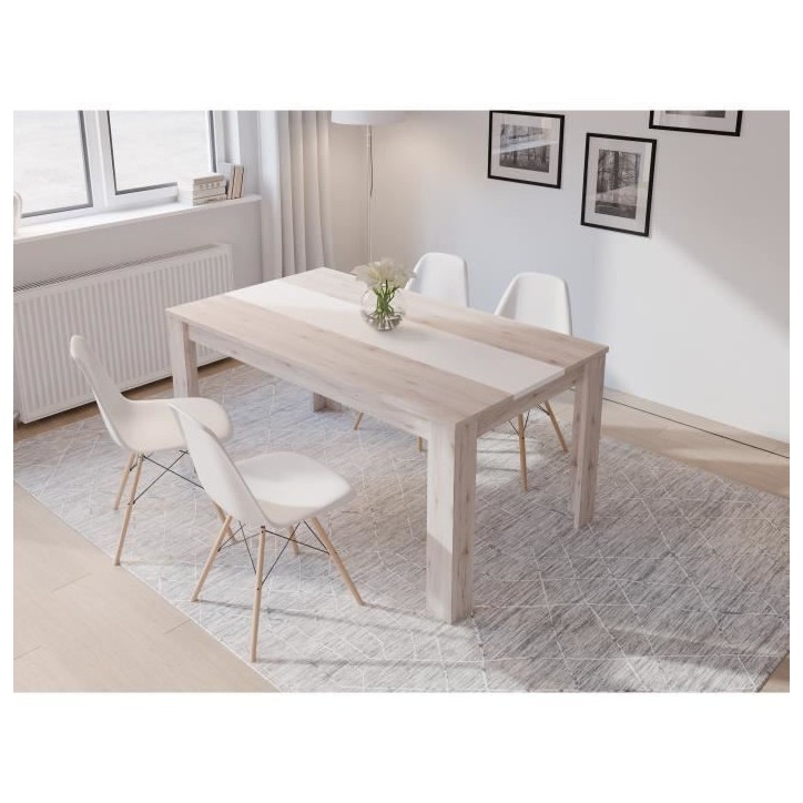 GULADA Ensemble meuble télé - buffet 170cm - table a manger 160cm - Contemporain - Blanc et décor chene GULADA Ensemble meuble télé - buffet 170cm - table a manger 160cm - Contemporain - Blanc et décor chene