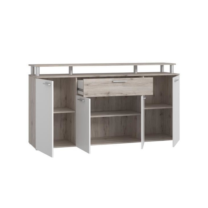 GULADA Ensemble meuble télé - buffet 170cm - table a manger 160cm - Contemporain - Blanc et décor chene GULADA Ensemble meuble télé - buffet 170cm - table a manger 160cm - Contemporain - Blanc et décor chene