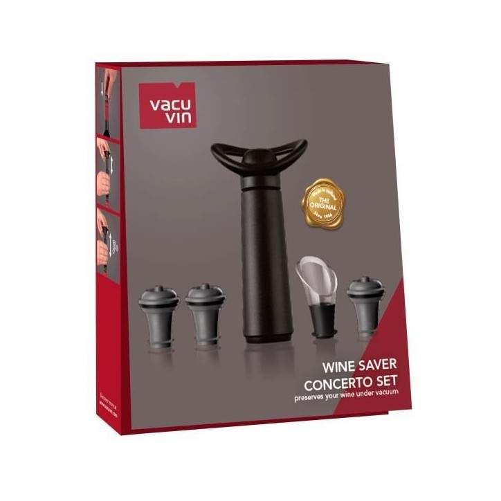 VACUVIN 101770 - Coffret Vacuvin Pompe Concerto + 3 bouchons + 1 anti-gouttes