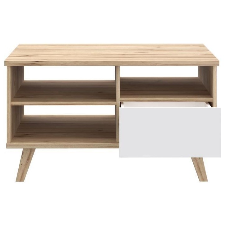 Table basse - VANKKA - Rectangulaire - Chene / Blanc mat - Pieds en bois - 90 x 60 x 51,8 cm