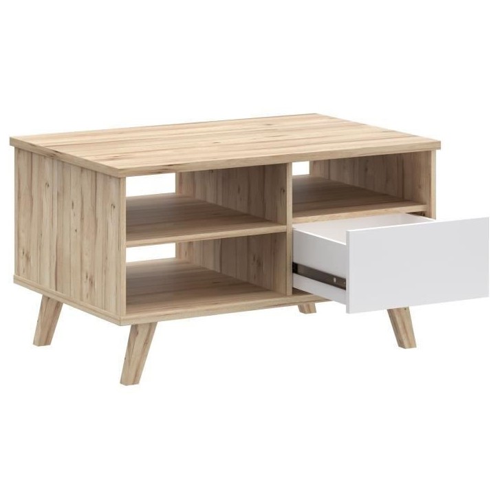 Table basse - VANKKA - Rectangulaire - Chene / Blanc mat - Pieds en bois - 90 x 60 x 51,8 cm