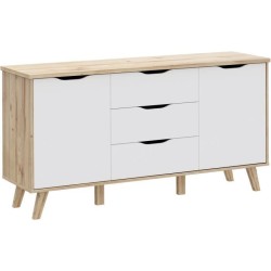 Buffet - VANKKA - Chene / Blanc mat - 2 portes - 3 tiroirs