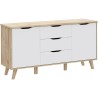 Buffet - VANKKA - Chene / Blanc mat - 2 portes - 3 tiroirs
