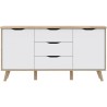 Buffet - VANKKA - Chene / Blanc mat - 2 portes - 3 tiroirs