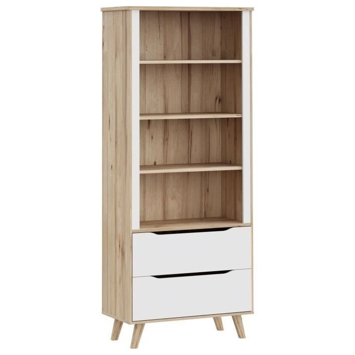 Bibliotheque - VANKKA - 4 étageres - 2 tiroirs - Chene / Blanc - 87,7 x 41,7 x 201,5 cm Bibliotheque - VANKKA - 4 étageres - 2 tiroirs - Chene / Blanc - 87,7 x 41,7 x 201,5 cm