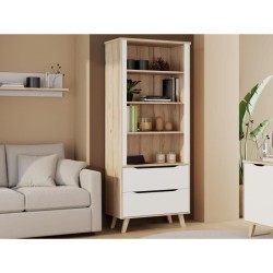 Bibliotheque - VANKKA - 4 étageres - 2 tiroirs - Chene / Blanc - 87,7