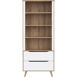 Bibliotheque - VANKKA - 4 étageres - 2 tiroirs - Chene / Blanc - 87,7