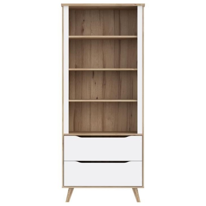 Bibliotheque - VANKKA - 4 étageres - 2 tiroirs - Chene / Blanc - 87,7 x 41,7 x 201,5 cm Bibliotheque - VANKKA - 4 étageres - 2 tiroirs - Chene / Blanc - 87,7 x 41,7 x 201,5 cm