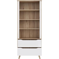 Bibliotheque - VANKKA - 4 étageres - 2 tiroirs - Chene / Blanc - 87,7