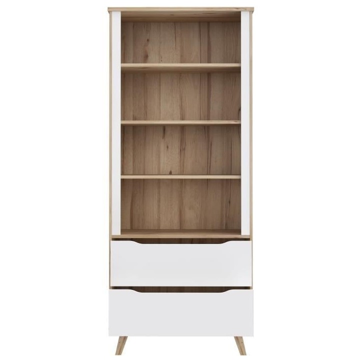 Bibliotheque - VANKKA - 4 étageres - 2 tiroirs - Chene / Blanc - 87,7 x 41,7 x 201,5 cm Bibliotheque - VANKKA - 4 étageres - 2 tiroirs - Chene / Blanc - 87,7 x 41,7 x 201,5 cm