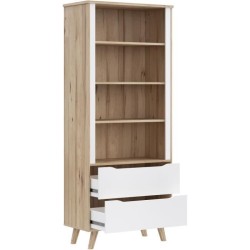 Bibliotheque - VANKKA - 4 étageres - 2 tiroirs - Chene / Blanc - 87,7