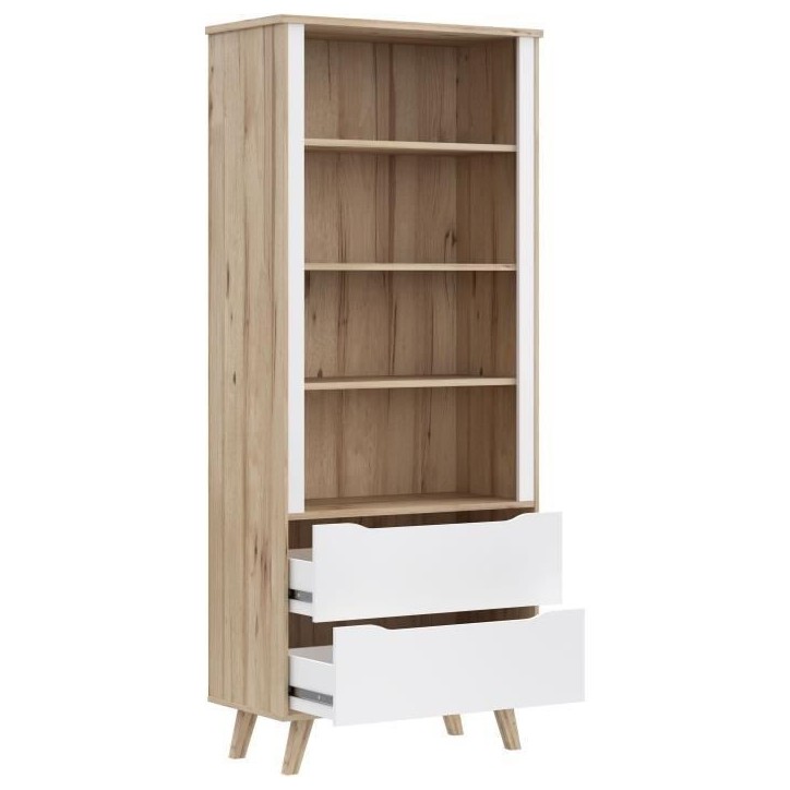Bibliotheque - VANKKA - 4 étageres - 2 tiroirs - Chene / Blanc - 87,7 x 41,7 x 201,5 cm Bibliotheque - VANKKA - 4 étageres - 2 tiroirs - Chene / Blanc - 87,7 x 41,7 x 201,5 cm