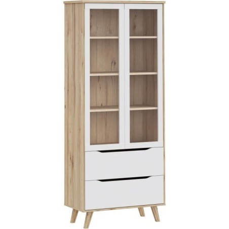 Vitrine - VANKKA - 2 portes vitrées - Chene / Blanc mat - 84,7 x 41,7