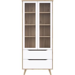 Vitrine - VANKKA - 2 portes vitrées - Chene / Blanc mat - 84,7 x 41,7