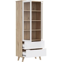 Vitrine - VANKKA - 2 portes vitrées - Chene / Blanc mat - 84,7 x 41,7